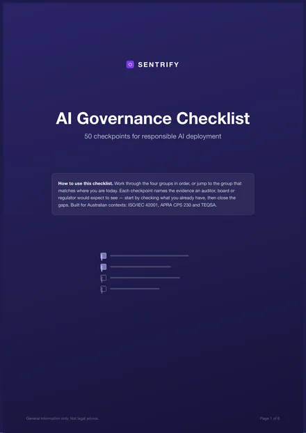 Cover of the AI Governance Checklist: 50 checkpoints for responsible AI deployment